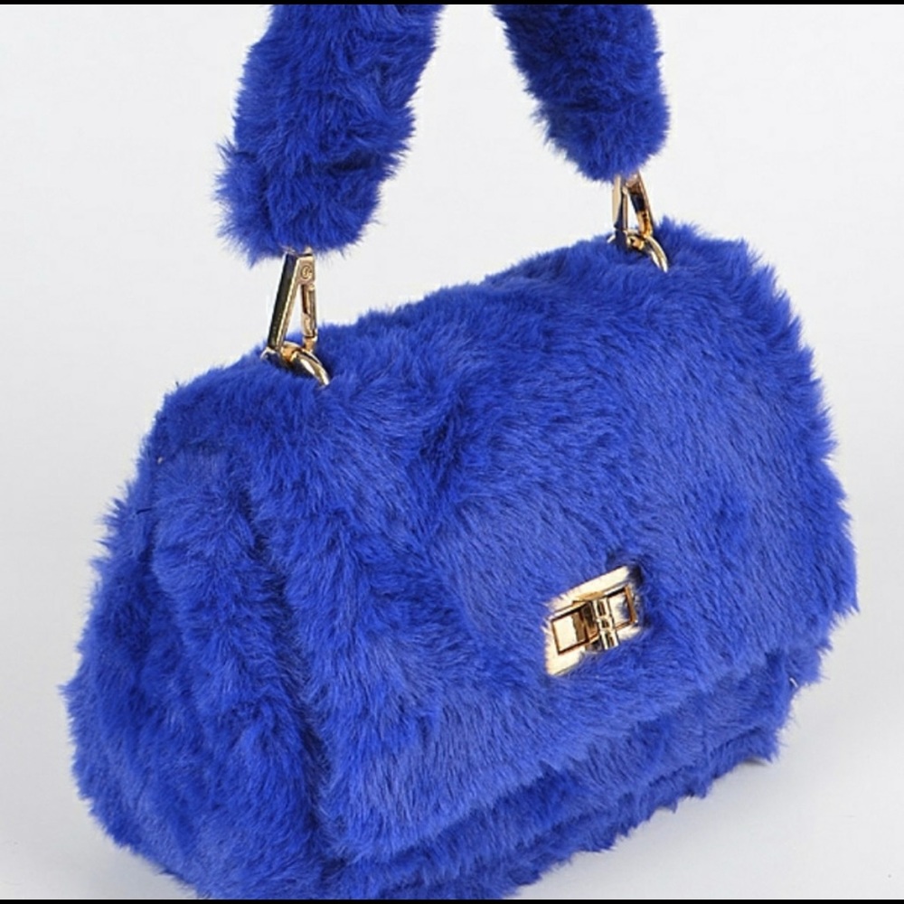 Blue Faux Furry Clutch